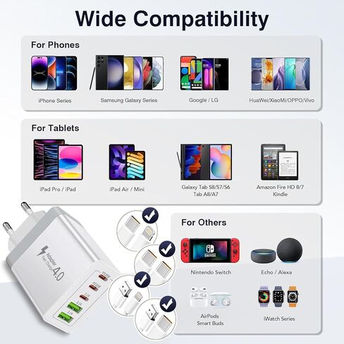 European Charger 5 Port USB C Charger Block, European Travel Plug Adapter in Kuwait