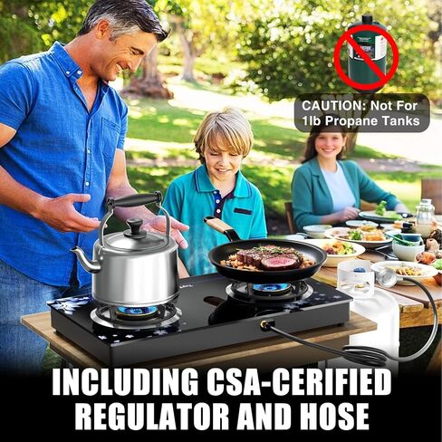 2 Burner Propane Stove 27,200 BTU High-Efficiency Tempered Glass Auto-Ignition Gas Burner Stove Top with CSA Hose for Outdoor RV Camping Emergency Cooking in Saudi Arabia