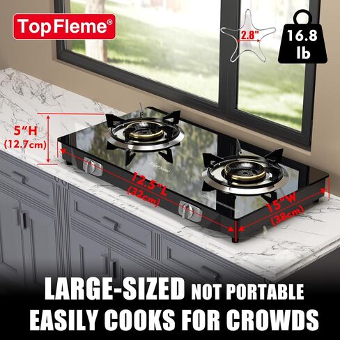 2 Burner Propane Stove 27,200 BTU High-Efficiency Tempered Glass Auto-Ignition Gas Burner Stove Top with CSA Hose for Outdoor RV Camping Emergency Cooking in Saudi Arabia