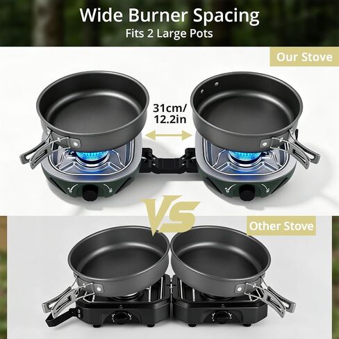 Anbte 20.6" Folding Propane Camping Stove with Adjustable Burners, Green in Kuwait