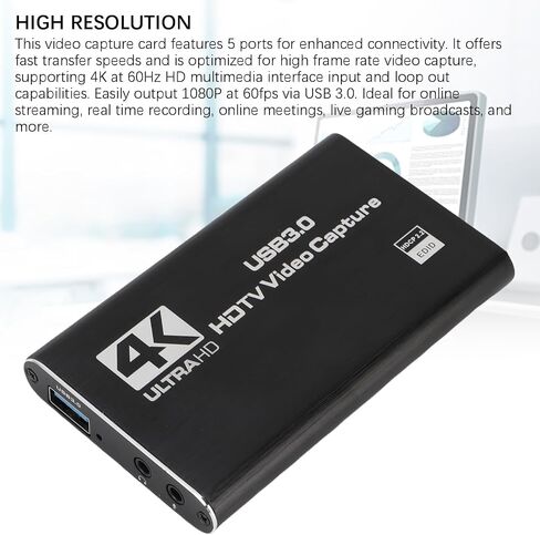 Cocoarm Video Capture Card 4K 60Hz Loop Out, USB 3.0 Capture Card 1080P 60fps, HDMI Input Out Output, 3.5mm Microphone & Audio in Kuwait