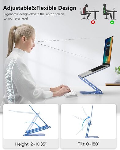 NTMY Adjustable Laptop Stand for Desk,Foldable Laptop Stand,Ergonomic Laptop Riser for MacBook Air Pro, Dell XPS, Acer,Lenovo,HP(10-16'')-Glacier Blue in Kuwait