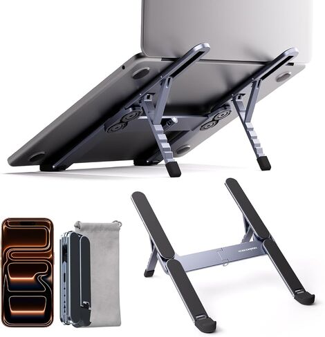 ICE COOREL Portable Laptop Stand, Foldable Laptop Riser for Desk, 6-Level Adjustable Ergonomic Computer Stand, Premium Aluminum Alloy Notebook Holder Compatible with 10-17 Inch Laptops & Tablets in Kuwait