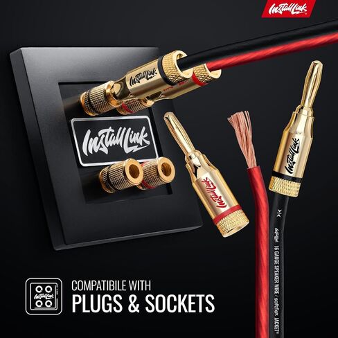 Install Link 16 AWG Gauge Speaker Wire, 100 Feet (CCA) + 12 Banana Plugs in Kuwait