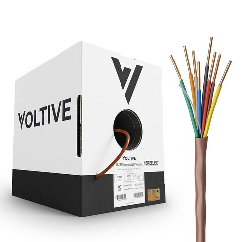 Voltive 18/8 Thermostat Wire, Plenum CL3P, Brown, 500ft - 18AWG, 8 Conductors, Solid Bare Copper, UL Listed - V-1322-1 in Kuwait