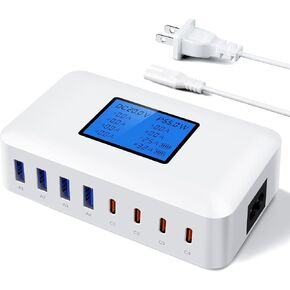 200W USB Charging Station, RENGOGA 8 Port USB Charger Hub GaN Desktop Fast Charger for Multiple Devices, LCD Display Multi USB C Block Charger for MacBook iPhone 16 15 14 13 Pixel Samsung Galaxy iPad in Saudi Arabia