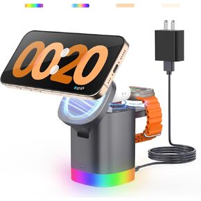 Wireless Charging Station for Apple Mag-Safe: JoyGeek 3 in 1 Magnetic Foldable Charger Stand for iPhone 16 15 14 13 12 Pro Max Plus - Apple Watch 10 9 8 7 6 5 4 SE - AirPods Pro 2/3/4 in Saudi Arabia