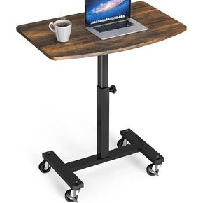 SHW Height Adjustable Mobile Laptop Desk w/Lockable Wheels, Rustic Brown in Kuwait