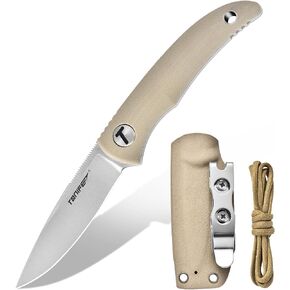 TONIFE Nova 2.68'' Blade Mini Neck Knife Full Tang Fixed Blade Knife with Kydex Sheath and Adjustable Paracord Lanyard for Camping Outdoor Survival Tool (Warmer Sand+Stonewash) in Kuwait