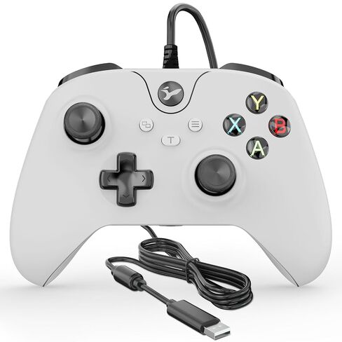 YAEYE Wired Controller for Xbox One, Enhanced Gaming Controller Compatible with Xbox Series X|S / PC Windows 10/11, Plug-and-Play with Dual Vibration Motors 3.5mm Headset Jack, 7.2ft Long USB Cable - White in Kuwait