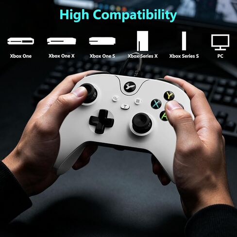 YAEYE Wired Controller for Xbox One, Enhanced Gaming Controller Compatible with Xbox Series X|S / PC Windows 10/11, Plug-and-Play with Dual Vibration Motors 3.5mm Headset Jack, 7.2ft Long USB Cable - White in Kuwait