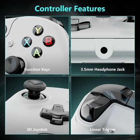 YAEYE Wired Controller for Xbox One, Enhanced Gaming Controller Compatible with Xbox Series X|S / PC Windows 10/11, Plug-and-Play with Dual Vibration Motors 3.5mm Headset Jack, 7.2ft Long USB Cable - White in Kuwait