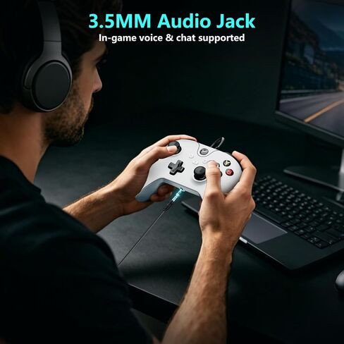 YAEYE Wired Controller for Xbox One, Enhanced Gaming Controller Compatible with Xbox Series X|S / PC Windows 10/11, Plug-and-Play with Dual Vibration Motors 3.5mm Headset Jack, 7.2ft Long USB Cable - White in Kuwait