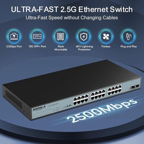 SODOLA 24 Port 2.5Gb Switch,Unmanaged,24X2.5G Base-T Ports,2X10G SFP+ in Kuwait