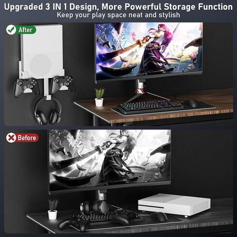 Wall Mount for Xbox One S, Metal Wall Mount Holder for Xbox One S with Detachable 2 Controller Holder & Headphone Hanger in Kuwait