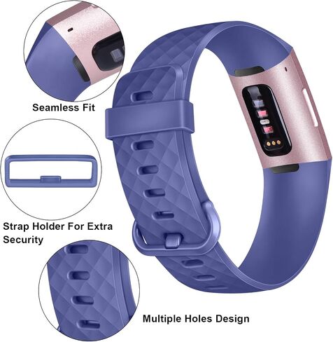 PACK 3 Silicone Bands for Fitbit Charge 4 / Fitbit Charge 3 / Charge 3 SE Replacement Wristbands for Women Men Small Large(Without Tracker) (Large: for 7.1"-8.7" wrists, Black+Navy Blue+Slate Grey) in Kuwait