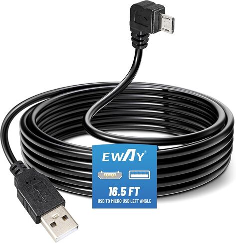 EWAY Dash Cam Mircro USB Power Cord 16.5ft, USB 2.0 A to Micro-B Left Angle 90 Degree Replacement Power Supply Cable Car Charger Adapter USB Connector for Dashcam Dash Board Recorder Recording Camera in Saudi Arabia