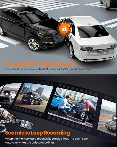 4K Dash Cam Front and Rear, Built-in WiFi GPS, 3" IPS Screen, HDR Night Vision Dash Camera for Cars, G-Sensor App Control, Emergency Lock, Accident Record, Parking Mode, Support 512GB Max in Kuwait