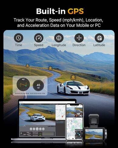 GKU 4K 3 Channel Dash Cam Front and Rear Inside, 3" IPS Screen in Kuwait
