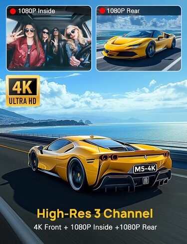 Anyski 3 Channel 4K Dash Cam Front and Rear Inside, Built-in 5G WiFi, 4K+1080P+1080P Dash Camera for Cars with 64GB Card, Dashcam with Loop Recording, G-Sensor, 24H Parking Monitor, Silver in Kuwait