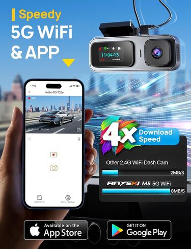 Anyski 3 Channel 4K Dash Cam Front and Rear Inside, Built-in 5G WiFi, 4K+1080P+1080P Dash Camera for Cars with 64GB Card, Dashcam with Loop Recording, G-Sensor, 24H Parking Monitor, Silver in Kuwait