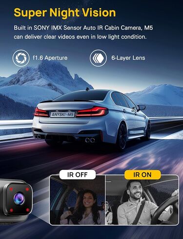 Anyski 3 Channel 4K Dash Cam Front and Rear Inside, Built-in 5G WiFi, 4K+1080P+1080P Dash Camera for Cars with 64GB Card, Dashcam with Loop Recording, G-Sensor, 24H Parking Monitor, Silver in Kuwait