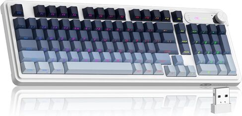 MageGee GK960 Wireless Keyboard, 98 Keys Tri-Mode BT/2.4G/Wired Membrane Gaming Keyboard, RGB Creamy Keyboard with Number Pad, Knob Control, 4000mAh Battery - White & Black in Kuwait