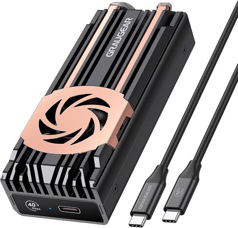 GRAUGEAR USB4 M.2 SSD Enclosure, 40Gbps NVMe SSD Enclosure with Built-in Cooling Fan and Dual-Pipe Heatsink Aluminum Case, Thunderbolt 4/3, ASM2464PD Chip in Kuwait