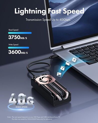 GRAUGEAR USB4 M.2 SSD Enclosure, 40Gbps NVMe SSD Enclosure with Built-in Cooling Fan and Dual-Pipe Heatsink Aluminum Case, Thunderbolt 4/3, ASM2464PD Chip in Kuwait