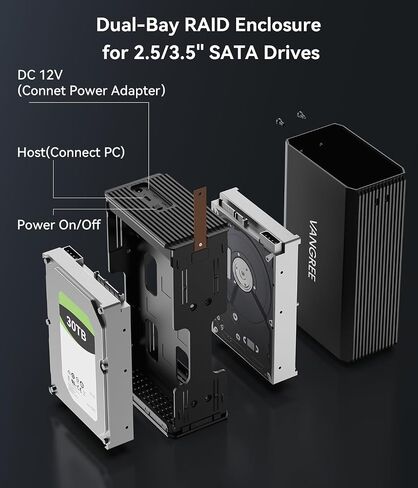 VANGREE Dual Bay RAID Hard Drive Enclosure for 2.5"/3.5" SATA HDD/SSD in Kuwait