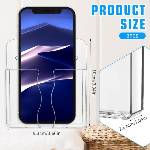 2 Pcs Wall Mount Phone Holder Clear Stand Self Adhesive with Charging Station Hole Phone Holder Wall Non Slip Cradle Bedside Organizer for Bedroom, Bathroom, Office Cellphone Shelf in Saudi Arabia
