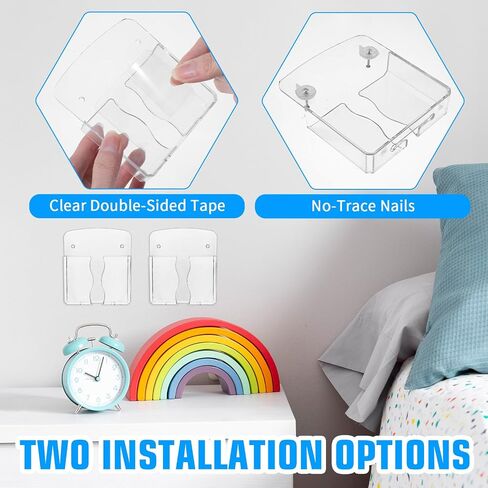 2 Pcs Wall Mount Phone Holder Clear Stand Self Adhesive with Charging Station Hole Phone Holder Wall Non Slip Cradle Bedside Organizer for Bedroom, Bathroom, Office Cellphone Shelf in Saudi Arabia