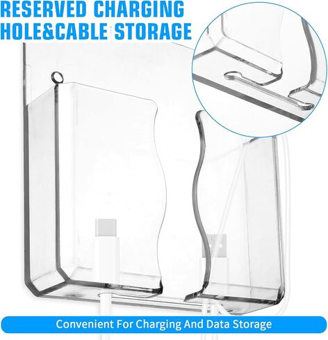 2 Pcs Wall Mount Phone Holder Clear Stand Self Adhesive with Charging Station Hole Phone Holder Wall Non Slip Cradle Bedside Organizer for Bedroom, Bathroom, Office Cellphone Shelf in Saudi Arabia