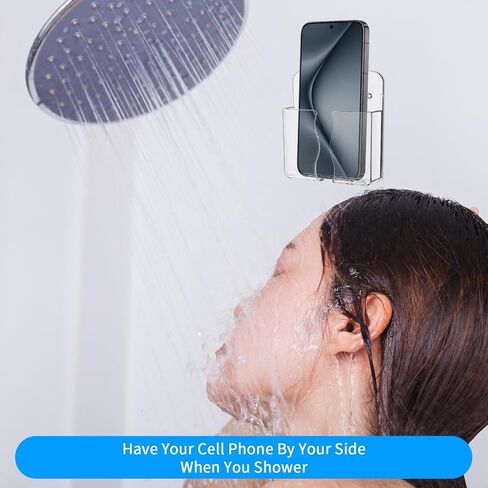 2 Pcs Wall Mount Phone Holder Clear Stand Self Adhesive with Charging Station Hole Phone Holder Wall Non Slip Cradle Bedside Organizer for Bedroom, Bathroom, Office Cellphone Shelf in Saudi Arabia