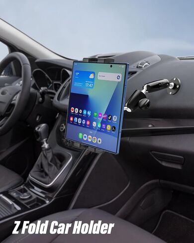 Aluminum Heavy Duty Z Fold Car Mount - [Foldable Phone Friendly] Drill Base Tablet Holder Dashboard Stand with 360° Adjustable Metal Arm for Samasung Galaxy Fold 7 6 5 4 3 2, Tab, Google, iPad, iPhone in Kuwait