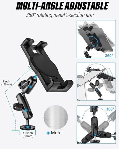 Aluminum Heavy Duty Z Fold Car Mount - [Foldable Phone Friendly] Drill Base Tablet Holder Dashboard Stand with 360° Adjustable Metal Arm for Samasung Galaxy Fold 7 6 5 4 3 2, Tab, Google, iPad, iPhone in Kuwait