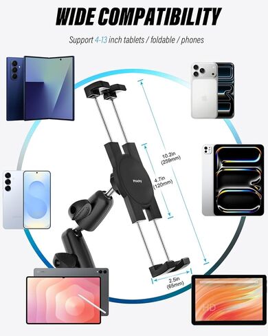 Aluminum Heavy Duty Z Fold Car Mount - [Foldable Phone Friendly] Drill Base Tablet Holder Dashboard Stand with 360° Adjustable Metal Arm for Samasung Galaxy Fold 7 6 5 4 3 2, Tab, Google, iPad, iPhone in Kuwait