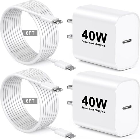 iPhone 17 Fast Charger Block,[MFi Certified] 2Pack 40W USB C Wall Charger Plug with 6FT Long USB C to C Charging Data Sync Cable for Apple iPhone 17/17Air/17Pro Max/16 Pro Max/16Pro/16/15ProMax/15Pro in Kuwait