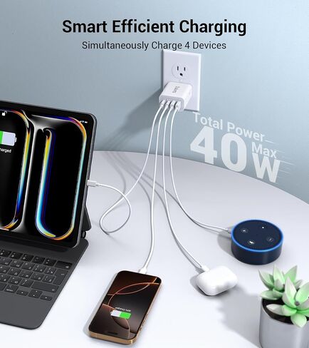 2-Pack 40W USB C Charger Cube, 4-Port PD+QC Fast Charging Block with 3/6/10/10FT USB C Cables, Multiport Type C Power Adapter for iPhone 17/16/15/14/13 Pro Max, Samsung S26/S25/S24 Ultra,Tablets in Kuwait