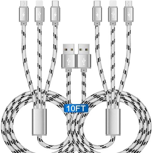 ASICEN 3 in 1 Multiple Charging Cord, Braided Multi Charger Cable USBC Charging Cable Universal USB Cable with Type C/Micro USB Port for Cell Phones, iPhone 17 16 15 14 13 Series, Tablets, More in Kuwait