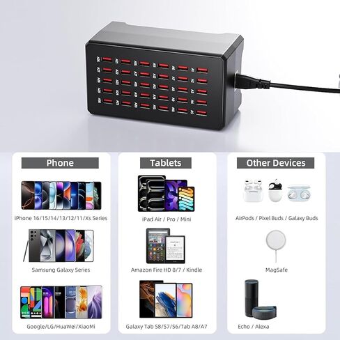 30 Port Multiple USB Charger Station, 150W/30A Multi USB Charging Station Compatible with iPhone/iPad/Google Pixel/Tablets/Samsung and Other Smartphones, Tablets, USB Electronics in Kuwait