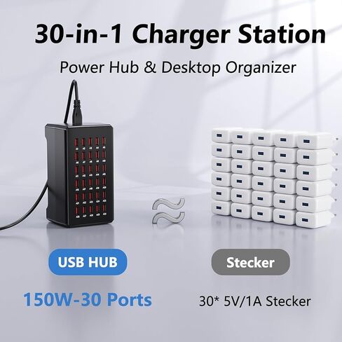 30 Port Multiple USB Charger Station, 150W/30A Multi USB Charging Station Compatible with iPhone/iPad/Google Pixel/Tablets/Samsung and Other Smartphones, Tablets, USB Electronics in Kuwait