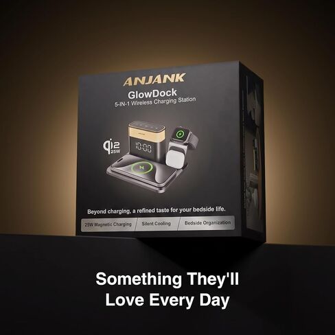 ANJANK GlowDock 5-in-1 Wireless Charging Station with Alarm Clock,Qi2.2 25W Magnetic Multi Charger Stand, Aluminum Silent Cooling,8 Nightlight,for iPhone 17 Air 16 15 Pro Max Plus, Apple Watch,AirPods in Kuwait