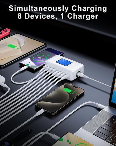 200W USB Charging Station, RENGOGA 8 Port USB Charger Hub GaN Desktop Fast Charger for Multiple Devices, LCD Display Multi USB C Block Charger for MacBook iPhone 16 15 14 13 Pixel Samsung Galaxy iPad in Saudi Arabia