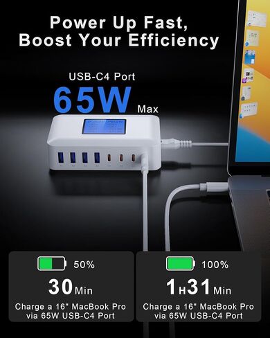 200W USB Charging Station, RENGOGA 8 Port USB Charger Hub GaN Desktop Fast Charger for Multiple Devices, LCD Display Multi USB C Block Charger for MacBook iPhone 16 15 14 13 Pixel Samsung Galaxy iPad in Saudi Arabia