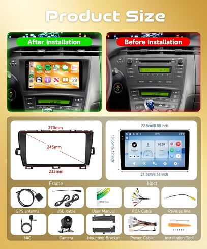4G+128G Android Car Radio for Toyota Prius 2010-2015 with Wireless CarPlay Android Auto, Orderich 9 Inch Touchscreen Car Stereo Mirror Link GPS Navigation WiFi Bluetooth FM RDS EQ SWC Backup Camera in Saudi Arabia