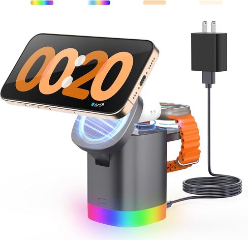 Wireless Charging Station for Apple Mag-Safe: JoyGeek 3 in 1 Magnetic Foldable Charger Stand for iPhone 16 15 14 13 12 Pro Max Plus - Apple Watch 10 9 8 7 6 5 4 SE - AirPods Pro 2/3/4 in Saudi Arabia