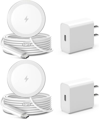 6FT Magnetic Wireless Charger Charging Pad - 15W Fast Mag-Safe Phone Charger for Apple iPhone 17 16 15 14 13 12 Series & AirPods 4 3 2 Pro, Phone Charging Pad with Plug for Desk & Travel, 2Pack Black in Kuwait