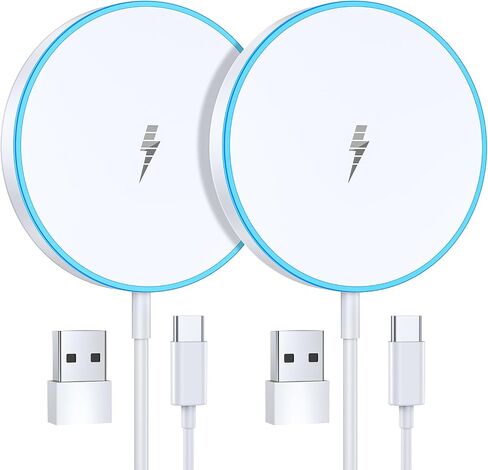 Magnetic Wireless Charger 15W 2 Pack Fast Mag Safe Charger for iPhone 17 Pro Max/17 Pro/16 Air/17/16/15/14/13/12 Series Charging Pad for AirPods Series LED Magnet Charging Pad in Kuwait
