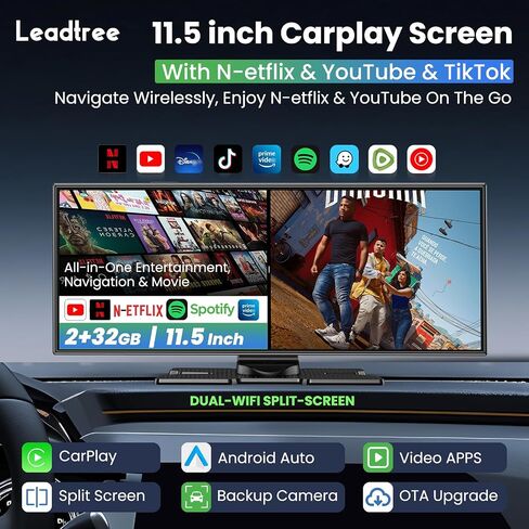 11.5 '' Wireless CarPlay Screen for Car, A-pple CarPlay & Android Auto HD Touchscreen/1080P Backup Camera/Navigation/Bluetooth/Voice Control/FM/Mirror Link,for All Vehicles in Kuwait